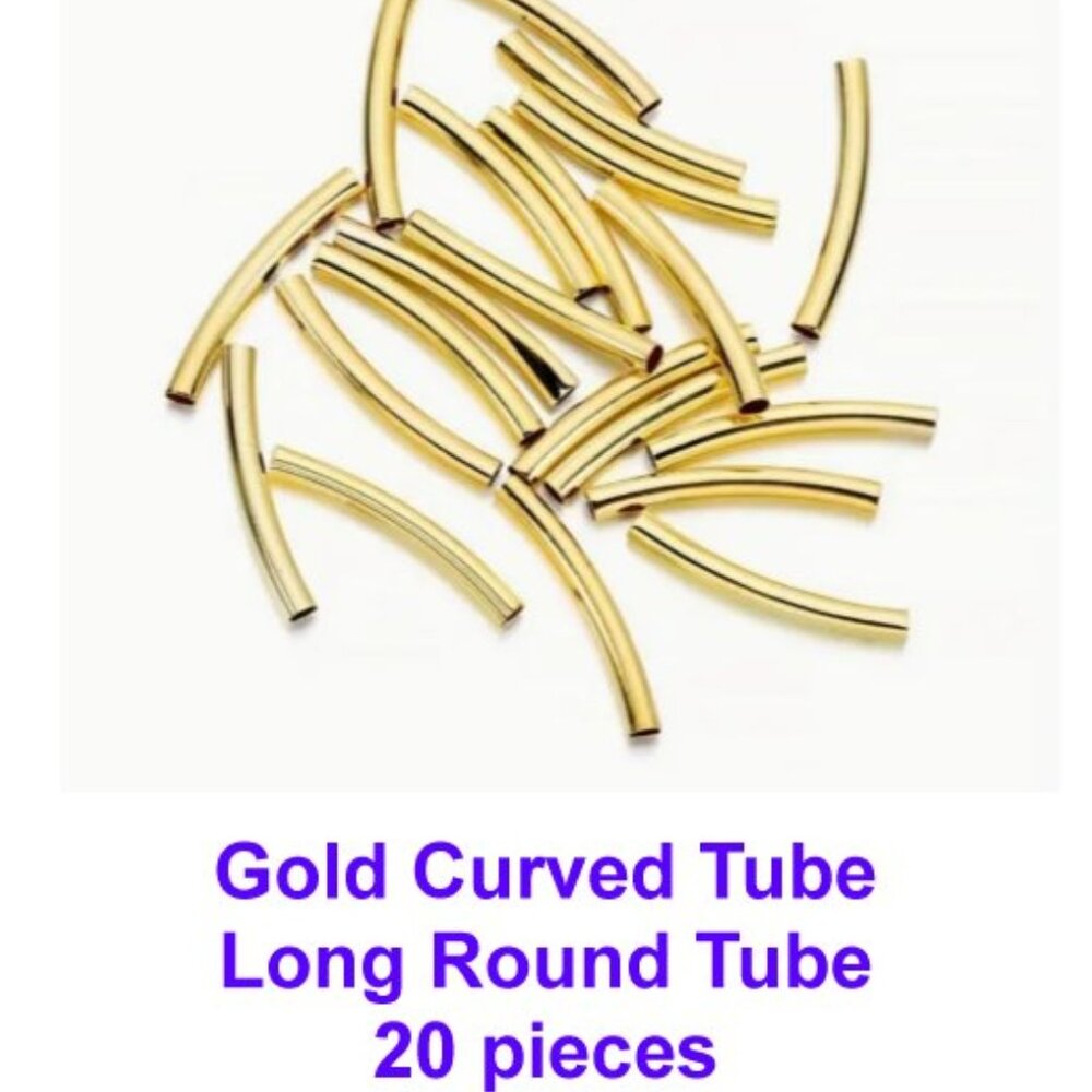 Goldtone Curved Tube Long Round  20 Pieces  25mm x 3mm